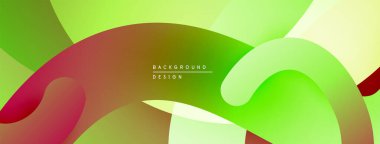 Soyut sıvı şekilleri, canlı gradyanlar. Yeşil, kırmızı, beyaz renkler kusursuz bir şekilde harmanlanarak modern tasarım yaratıyor. Yumuşak eğriler kompozisyona hakim.