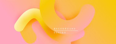 Soyut sıvı şekiller, sıcak renk paleti. Pembe, sarı renkler modern tasarım yaratır. Yumuşak gölgeler derinlik ekler.