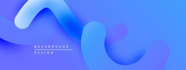 Soyut sıvı şekiller, mavi gradyanlar modern arkaplan oluşturur. Düz eğriler, canlı tasarım, dijital illüstrasyon.