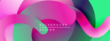 Soyut sıvı şekilleri canlı pembeler, yeşiller, morlar harmanlıyor. Modern tasarım dinamik görsel deneyim yaratır. Düzen eğimleri kompozisyona hakim.