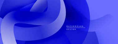 Soyut mavi şekiller örtüşür, dinamik sıvı tasarımı yaratır. Dereceli gölgeler derinlik sunar, modern estetik. Mevcut en küçük metin.