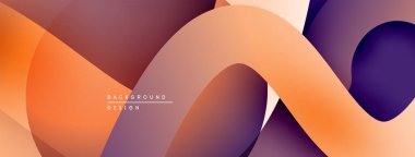 Soyut arkaplan özellikleri üst üste binen katmanlar, gradyanlar. Sıcak turuncu, mor renkler modern görsel efektler yaratır. Pürüzsüz şekiller kompozisyona hakim..