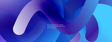 Soyut sıvı şekilleri, canlı maviler, morlar dinamik bir zemin oluşturur. Yumuşak eğimler, modern tasarım elementleri mevcut.