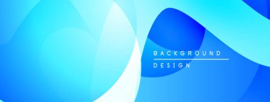 Soyut mavi arkaplan. Üst üste binen şekiller akışkan ve modern tasarım yaratır. Gradyan renkler görsel derinlik, basitlik sunar.