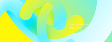 Soyut sıvı şekiller, canlı renklerin karışımı. Sarı, turkuaz, yeşil dinamik bileşim yaratır. Arka planlar için modern tasarım ögesi.