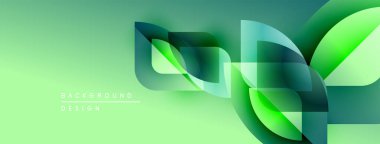 Soyut yeşil arkaplan. Üst üste binen şekiller dinamik görsel efekt yaratır. Modern tasarım elementleri yenilik ve teknoloji öneriyor.