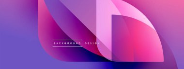 Soyut gradyan şekiller çakışıyor, dinamik görsel etki yaratıyor. Mor, pembe renkler tasarımda baskın, modern estetik. Metin arkaplan tasarımı okur.