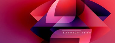 Soyut geometrik şekiller örtüşüyor, canlı kırmızı mor bir eğim yaratıyor. Modern tasarım dinamik enerji ve gösterişli sunum öneriyor.