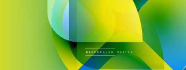 Soyut, enerjik bir arkaplan. Üst üste binen şekiller dinamik görsel efekt yaratır. Sarı, yeşiller kompozisyona hakim. Modern tasarım ögesi.