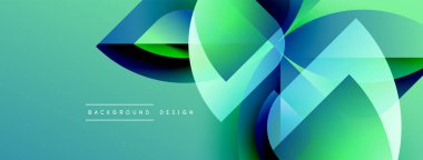 Soyut geometrik şekiller örtüşüyor, canlı turkuazlar yaratıyor, yeşil gradyanlar. Arkaplan ve sunumlar için modern tasarım ögesi.