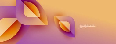 Soyut şekiller örtüşüyor, canlı bir gradyan arkaplan oluşturuyor. Turuncu, mor renkler tasarımda baskın. Minimalist estetik, modern his.
