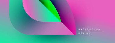 Soyut, enerjik şekiller çakışıyor ve akışkan gradyanlar yaratıyor. Pembe, yeşil, mor renkler tasarımda baskın. Modern estetik.