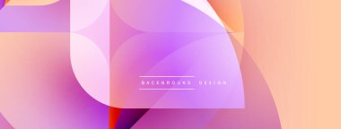 Soyut gradyan şekiller çakışıyor, yumuşak renk geçişleri yaratıyor. Şeftali, mor renkler dizaynın hakimidir. Mevcut en küçük metin.