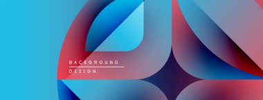 Soyut arkaplan özellikleri üst üste binen renkli şekiller. Gradyanlar mavi, kırmızı, mor renkleri harmanlayarak dinamik görsel efekt yaratır. Modern tasarım ögesi.