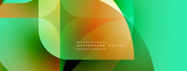 Soyut geometrik şekiller canlı yeşil, turuncu renkleri harmanlarlar. Modern tasarım dinamik görsel deneyim yaratır. Yumuşak eğimler derinlik sunar.