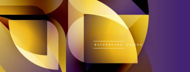 Soyut geometrik şekiller üst üste binerek dinamik altın ve mor renkler yaratır. Arkaplan ve sunumlar için modern tasarım ögesi.
