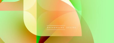Soyut geometrik şekiller çakışıyor. Yumuşak gradyanlar canlı, modern görsel efekt yaratır. Açık sarı, turuncu, yeşil renkler kompozisyona hakim..