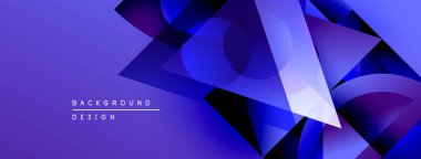 Soyut mor arkaplan özellikleri üst üste binen geometrik şekiller. Gradyan renkler derinlik yaratır, modern tasarım elementleri mevcut.