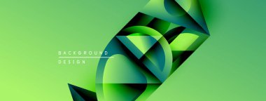 Soyut yeşil tasarım katmanlı geometrik şekiller içerir. Renkler derinlik yaratır, modern estetik. Mevcut en küçük metin.