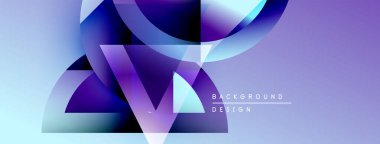Soyut geometrik şekiller üst üste biniyor, dinamik mor, mavi renkler yaratıyor. Modern tasarım elementleri teknoloji ve yenilik öneriyor. Arkaplan özellikleri metin.