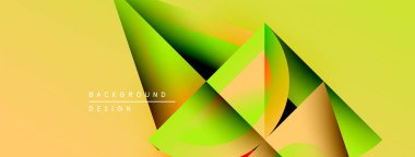 Soyut geometrik şekiller örtüşüyor, dinamik sarı, yeşil eğimler yaratıyor. Modern tasarım öğeleri yenilik, enerji, görsel cazibe.