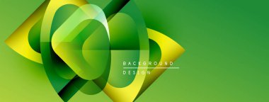 Soyut yeşil tasarım. Üst üste binen şekiller dinamik görsel efekt yaratır. Değişken renklere sahip modern arkaplan, düzgün eğriler.
