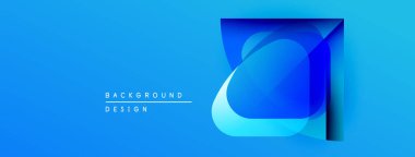 Parlak mavi arkaplan katmanlı geometrik şekiller içerir. Modern tasarım elementleri görsel derinlik yaratır, basit ama çarpıcı.
