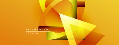 Soyut tasarım canlı turuncu, sarı renkler içerir. Üst üste binen şekiller dinamik görsel efekt yaratır. Çeşitli projeler için modern arkaplan.