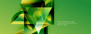 Soyut geometrik şekiller örtüşür, dinamik yeşil gradyan etkisi yaratır. Arkaplan ve sunumlar için uygun modern tasarım.