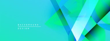 Soyut geometrik arkaplan. Canlı turkuaz, yeşil gradyanlar modern tasarım yaratır. Üst üste binen şekiller derinliği ve hareketi gösteriyor..