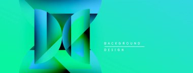 Soyut gradyan tasarımı. Turkuaz, deniz mavisi renkleri katmanlı geometrik şekiller yaratır. Dijital projeler için modern arkaplan.