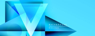 Soyut geometrik tasarım. Mavi gradyanlar katmanlı sembol şekilleri oluşturur. Tasarım ögelerini gösteren metin içeren modern arkaplan.