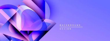 Soyut geometrik şekiller örtüşüyor, canlı mor ve mavi renkler yaratıyor. Modern tasarım dijital sanat ve arkaplan kullanımı öneriyor.