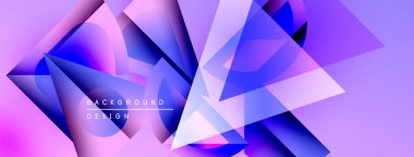 Soyut geometrik şekiller örtüşüyor, canlı mor ve mavi renkler yaratıyor. Modern tasarım dijital sanat, arkaplan dokusu öneriyor.