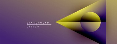 Soyut eğim arkaplanı. Mor, sarı renkler düzgün bir şekilde harmanlanır. Minimalist tasarım geometrik şekiller, daireler, üçgenler içerir. Modern estetik.