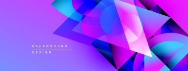 Soyut, enerjik bir arkaplan. Üst üste binen şekiller dinamik mor, mavi ve pembe renkler yaratır. Modern tasarım öğeleri görsel ilgi sunar.