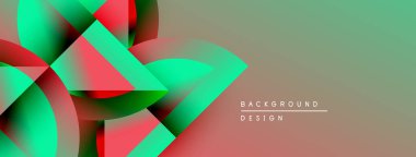 Soyut geometrik şekiller canlı yeşil, kırmızı renkleri harmanlarlar. Gradyan arka plan dinamik görsel efekt yaratır. Modern tasarım ögesi.