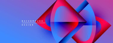 Soyut geometrik şekiller örtüşüyor, canlı mavi ve kırmızı renkler yaratıyor. Modern tasarım elementleri dinamik enerji ve görsel etki öneriyor.