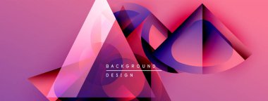 Soyut geometrik şekiller, canlı pembeler, morlar, maviler dinamik kompozisyon oluşturur. Modern tasarım elementleri akıcılık ve enerji öneriyor.