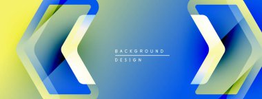 Soyut geometrik arkaplan. Mavi, sarı eğimler dinamik ok şekilleri oluşturur. Sancaklar ve sunumlar için modern tasarım uygun.