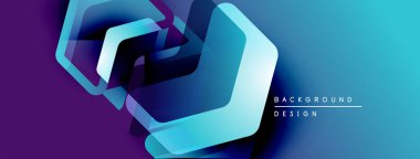 Soyut geometrik şekiller, mavi mor gradyan, modern tasarım. Minimalist biçim, uygun arkaplan ögesi.