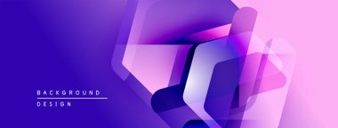Soyut geometrik şekiller örtüşüyor, canlı mor ve pembe renkler yaratıyor. Arkaplan ve sunumlar için uygun modern tasarım.