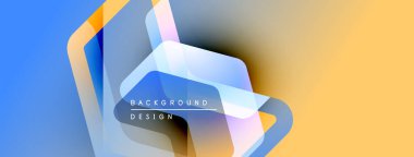 Soyut geometrik şekiller, mavi, turuncu gradyanlar. Modern tasarım elementleri dinamik görsel doku oluşturur. Minimalist kompozisyon, temiz çizgiler.