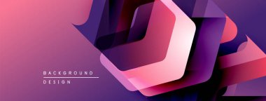 Soyut geometrik tasarım. Pembe, mor renkler katmanlı şekiller yaratır. Dijital projeler için modern arkaplan.