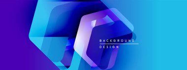 Soyut geometrik şekiller örtüşür, parlak mavi mor bir eğilim yaratır. Modern tasarım teknoloji, yenilik, akıcılık öneriyor..