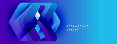 Soyut geometrik tasarım. Mavi gradyanlar katmanlı şekiller oluşturur, modern estetik. Arkaplan dijital sanatı, canlı renkleri öneriyor.