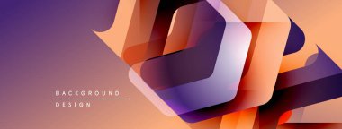 Soyut geometrik tasarım. Kademeli mor, turuncu renkler katmanlı etki yaratır. Dijital projeler için modern arkaplan.