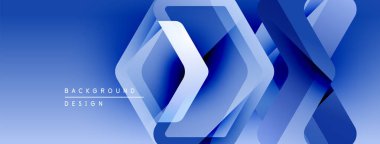 Soyut mavi geometrik tasarım. Katmanlar derinlik yaratır, modern estetik. Arkaplan özellikleri üst üste binen şekiller, gradyan etkisi.