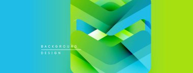 Soyut geometrik şekiller canlı mavileri, yeşillikleri harmanlarlar. Modern tasarım, dinamik görsel efekt yaratan katmanlı elementler içerir. Metin arkaplan tasarımı okur.