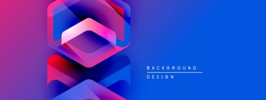 Soyut geometrik şekiller canlı mor, pembe ve mavi renkleri harmanlarlar. Modern tasarım dijital sanat ve teknoloji arka planını öneriyor.